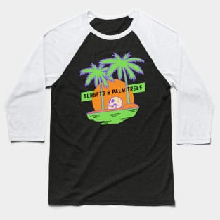 Sunsets And Palm Trees Skeleton Beach Party Baseball T-Shirt